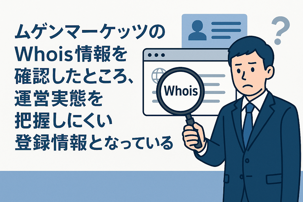 ムゲンマーケッツのWhois情報を確認したところ、運営実態を把握しにくい登録情報となっている