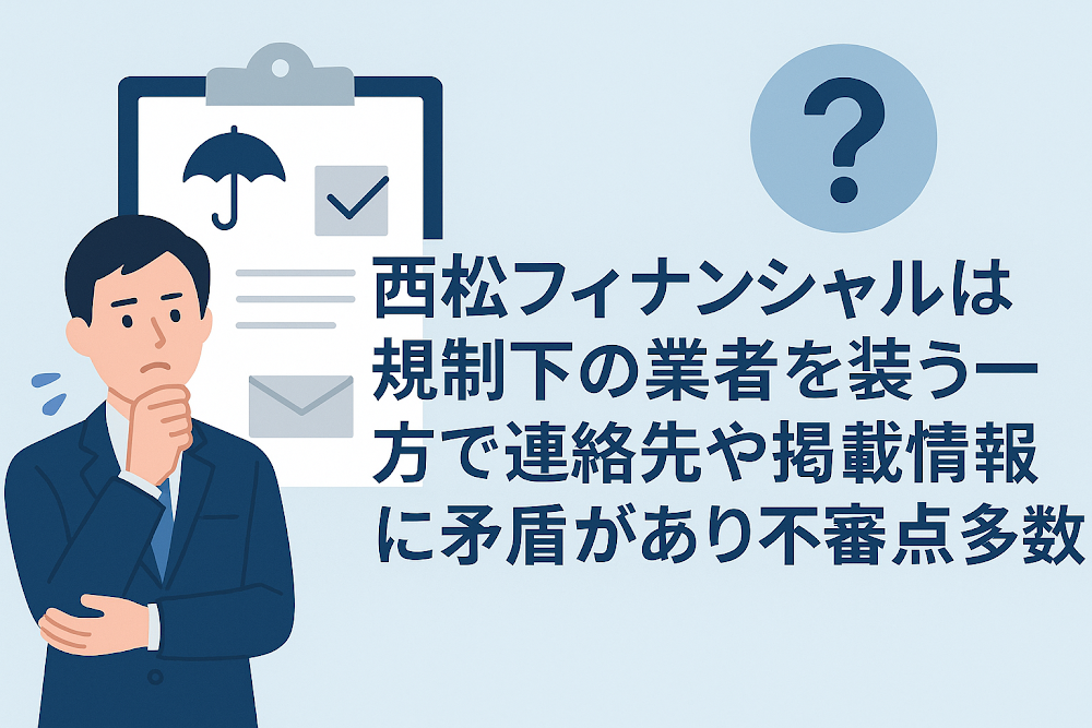 西松フィナンシャルは規制下の業者を装う一方で連絡先や掲載情報に矛盾があり不審点多数