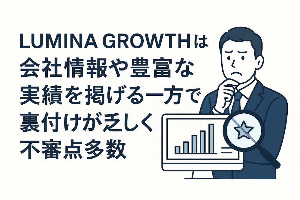 LUMINA GROWTHは会社情報や豊富な実績を掲げる一方で裏付けが乏しく不審点多数