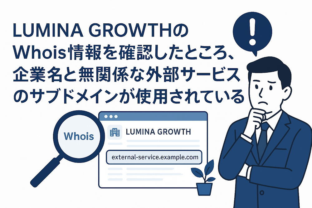 LUMINA GROWTHのWhois情報を確認したところ、企業名と無関係な外部サービスのサブドメインが使用されている