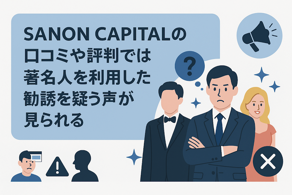 SANON CAPITAL（sanoncapital.cfd）の口コミや評判では著名人を利用した勧誘を疑う声が見られる