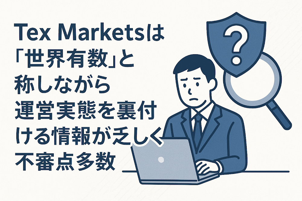 Tex Marketsは「世界有数」と称しながら運営実態を裏付ける情報が乏しく不審点多数