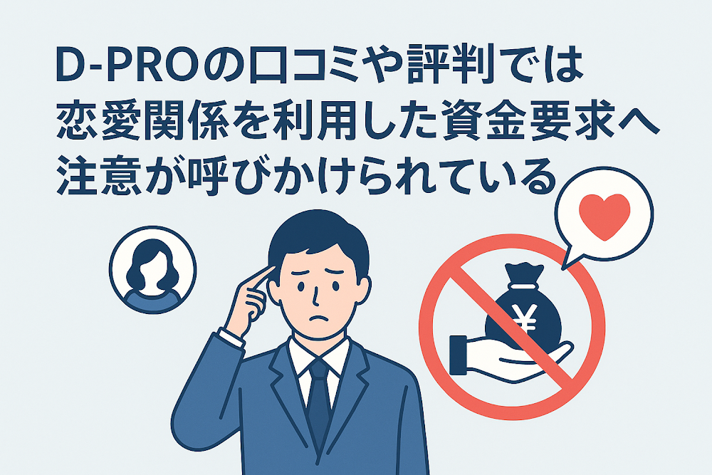 D-PROの口コミや評判では恋愛関係を利用した資金要求への注意が呼びかけられている