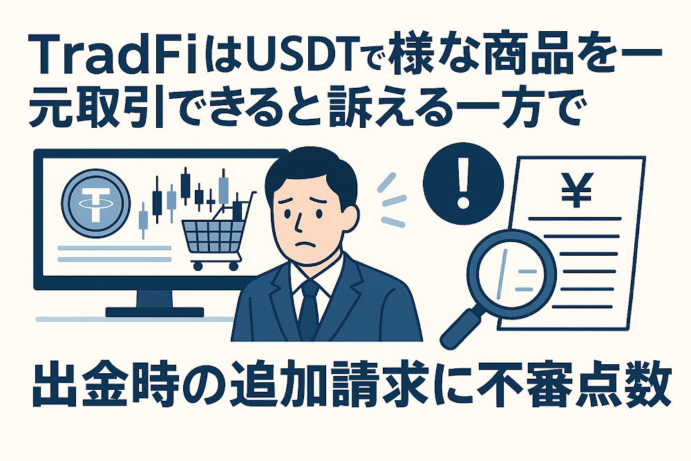 TradFiはUSDTで多様な商品を一元取引できると訴える一方で出金時の追加請求に不審点多数