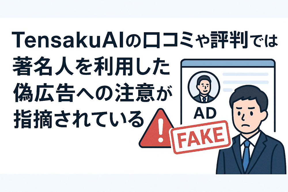 TensakuAIの口コミや評判では著名人を利用した偽広告への注意が指摘されている