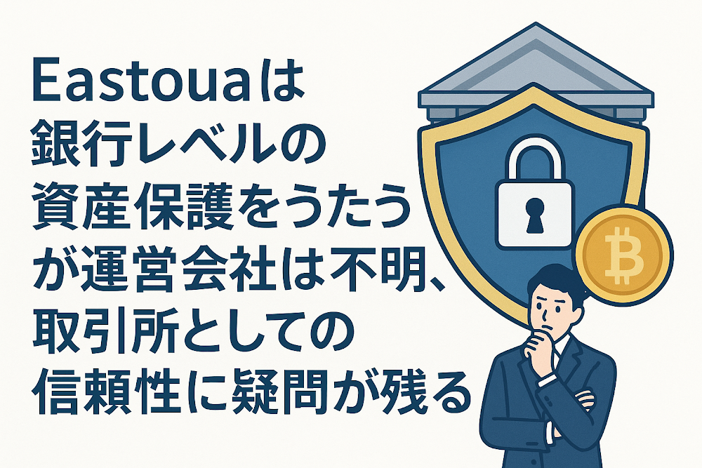 Eastouaは銀行レベルの資産保護をうたうが運営会社は不明、取引所としての信頼性に疑問が残る