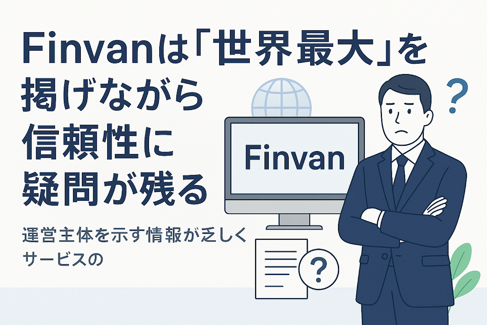 Finvanは「世界最大」を掲げながら運営主体を示す情報が乏しくサービスの信頼性に疑問が残る
