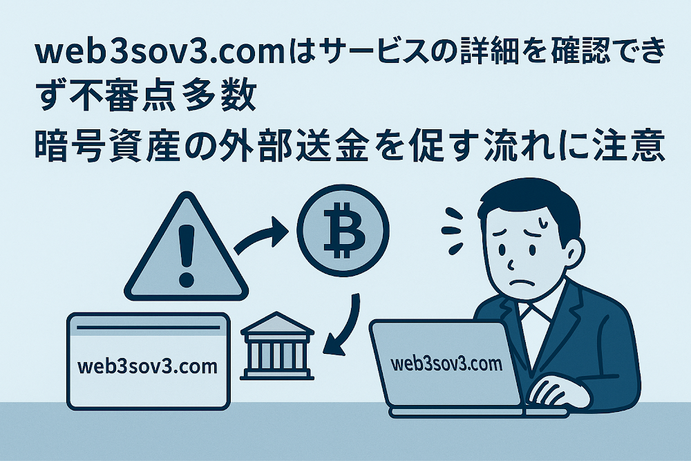 web3sov3.comはサービスの詳細を確認できず不審点多数　暗号資産の外部送金を促す流れに注意