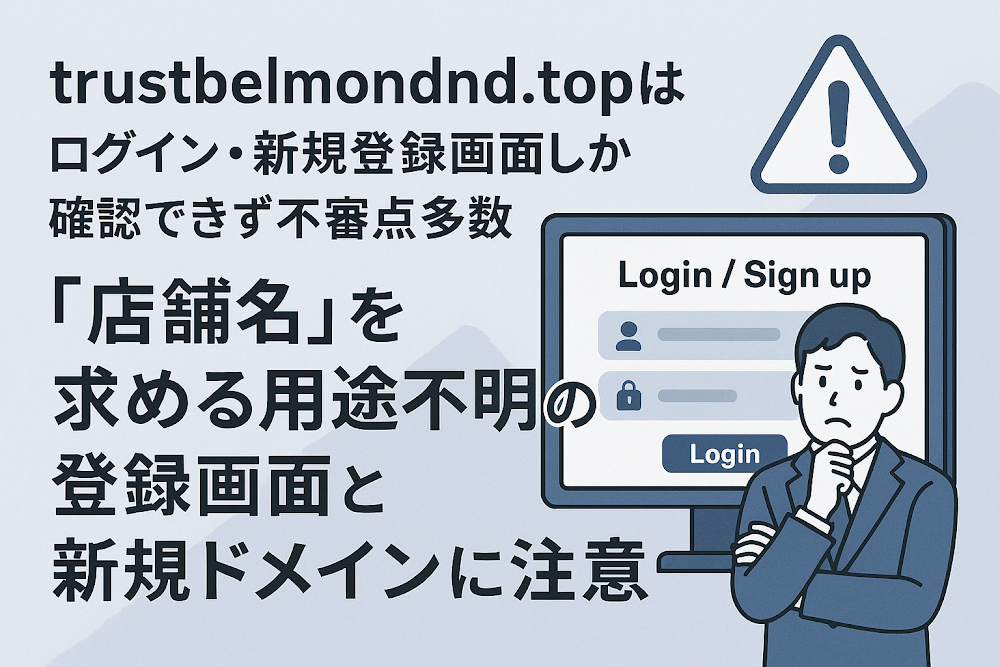 trustbelmondnd.topはログイン・新規登録画面しか確認できず不審点多数　「店舗名」を求める用途不明の登録画面と新規ドメインに注意