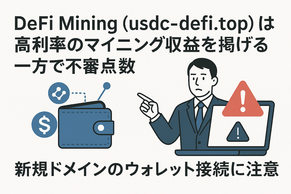 DeFi Mining（usdc-defi.top）は高利率のマイニング収益を掲げる一方で不審点多数　新規ドメインのウォレット接続に注意