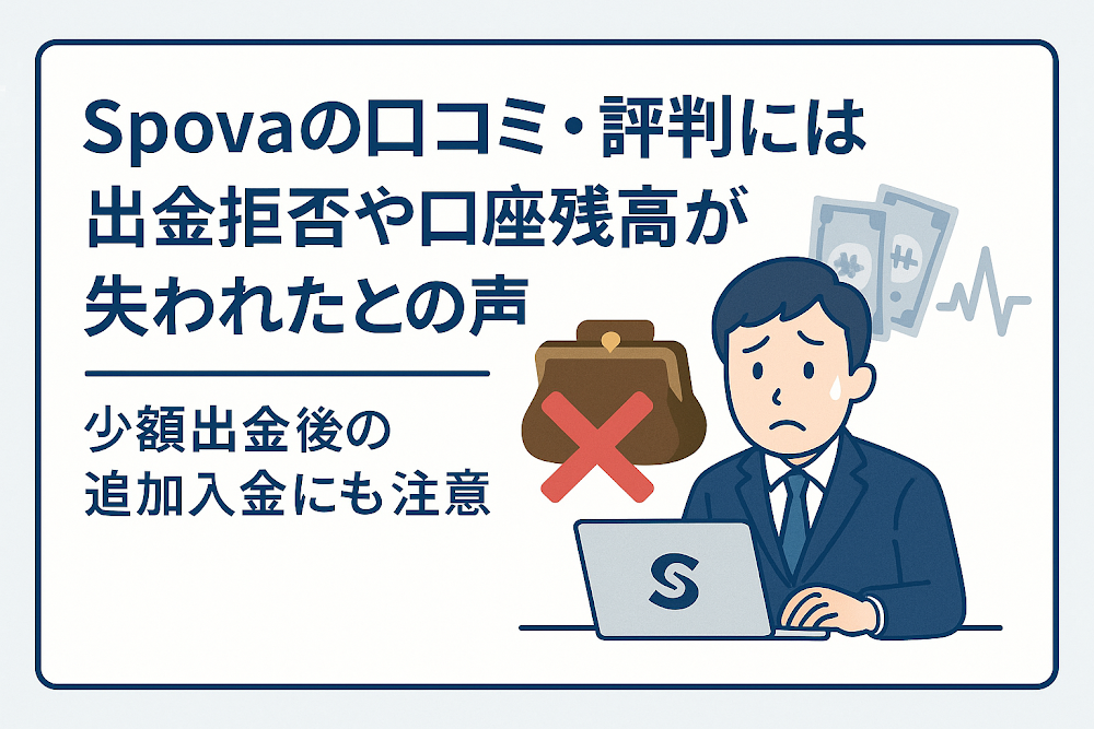 Spovaの口コミ・評判には出金拒否や口座残高が失われたとの声　少額出金後の追加入金にも注意