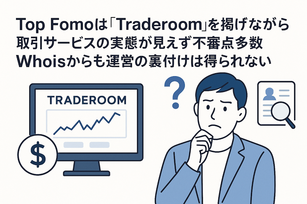 Top Fomoは「Traderoom」を掲げながら取引サービスの実態が見えず不審点多数 Whoisからも運営の裏付けは得られない