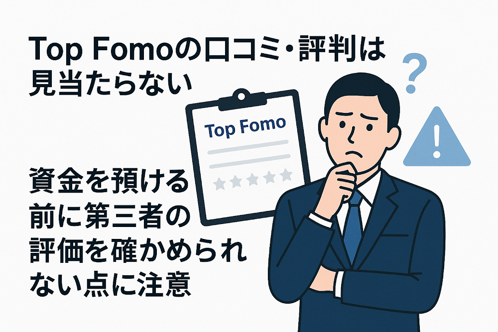 Top Fomoの口コミ・評判は見当たらない 資金を預ける前に第三者の評価を確かめられない点に注意